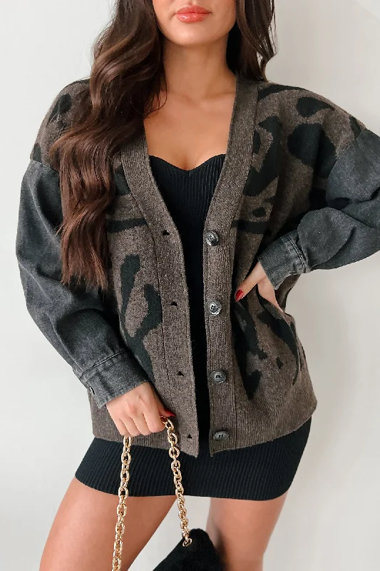 Online Boutiques Redefining Myself Oversized Animal Print Cardigan (Brown/Black)