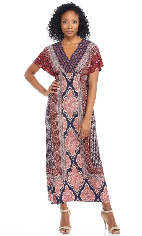 Unique Women’s Fashion Pieces London Times - Multi Print V-Neck Maxi Dress T3808MSC