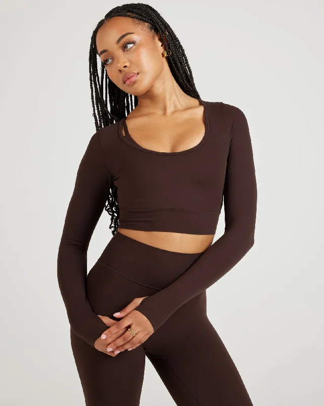 Timeless Elegance Redefined Airey Scoop Crop Long Sleeve - Espresso