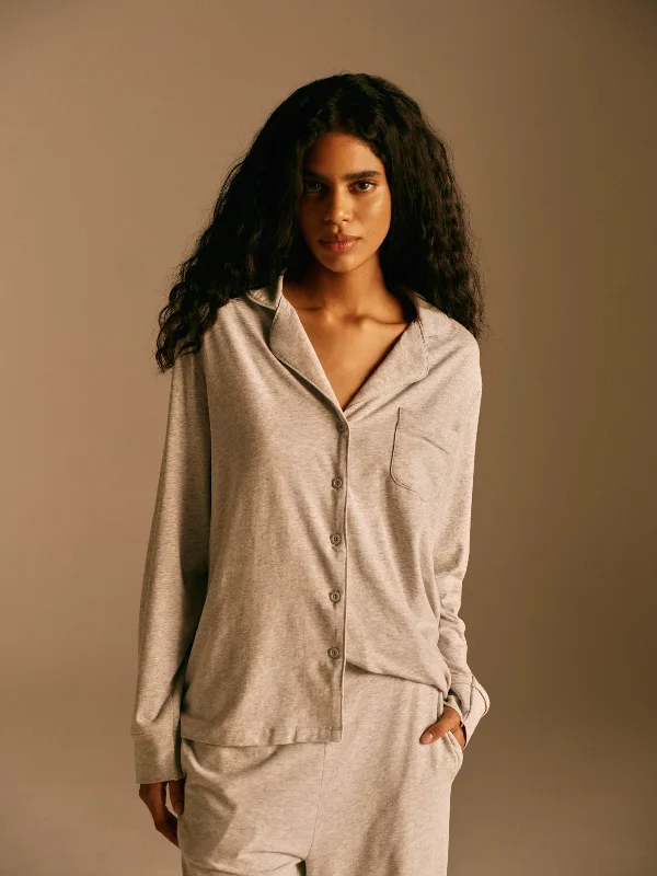 Quality Wear Modal Pyjama Shirt - Light Grey Melange