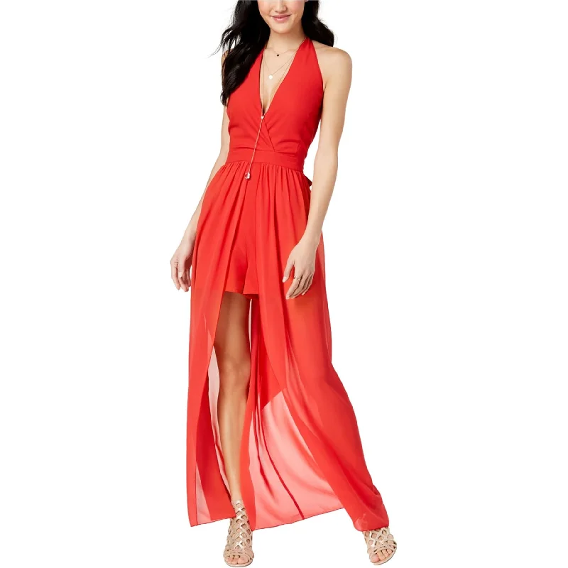 Insane Discount Onslaught XOXO Womens Sheer Panel Romper Jumpsuit, Red, X-Small