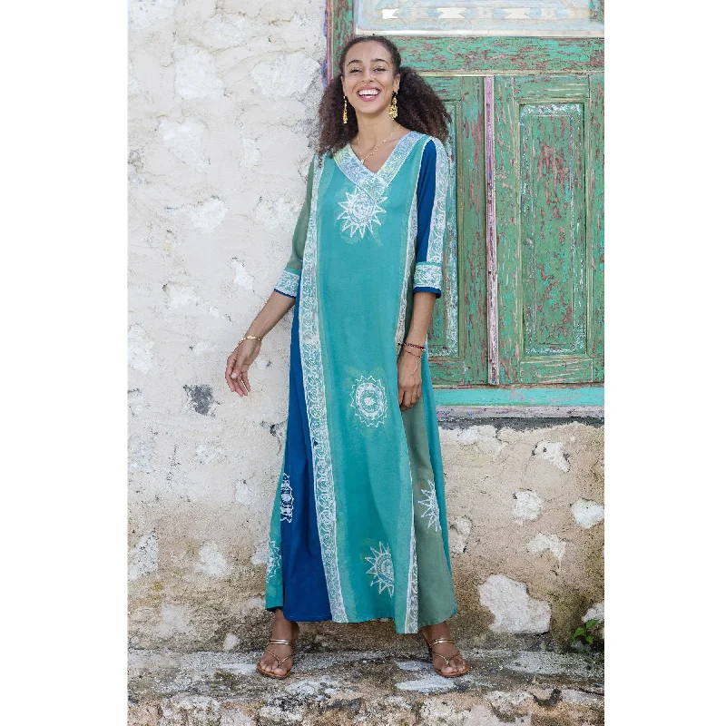 Fashion-forward Women’s Clothing Novica Handmade Vintage Teal Batik Batik Rayon Maxi Dress