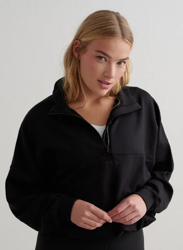 Stylish Women's Apparel Black Comfy Modal Half Zip