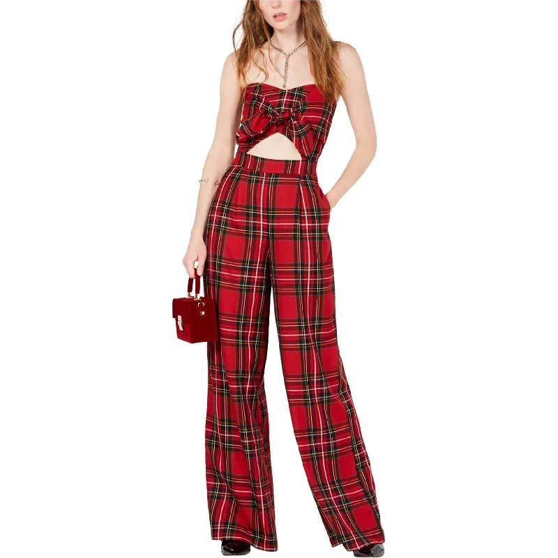 Huge Discounts This Week Project 28 Womens Plaid Bow Jumpsuit, Red, Large