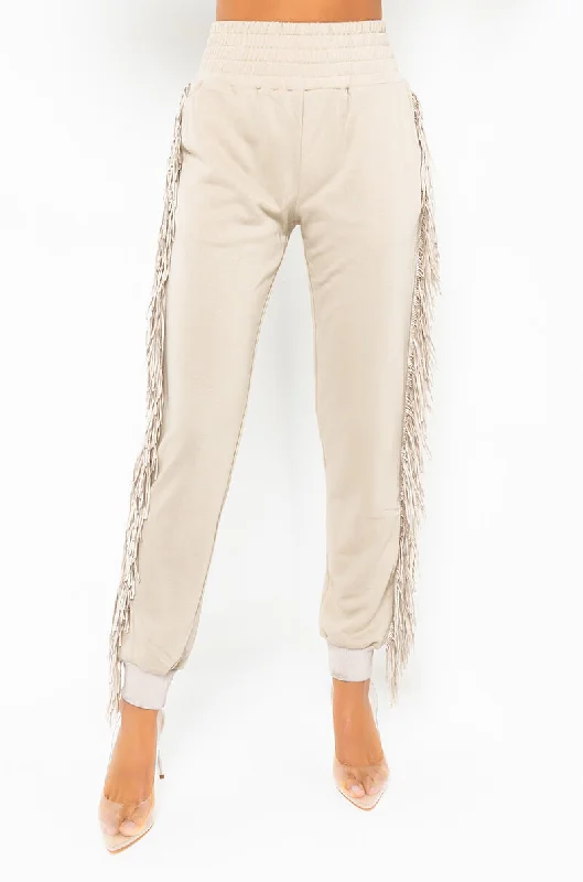 Women Wear Online FRINGE ALL THE WAY JOGGER BEIGE